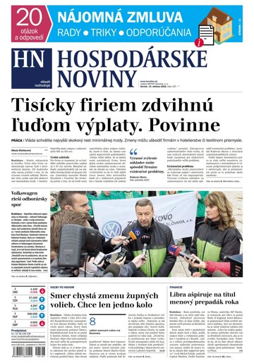 Obálka e-magazínu Hospodárske noviny 13.10.2016