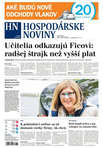Obálka e-magazínu Hospodárske noviny 31.08.2017