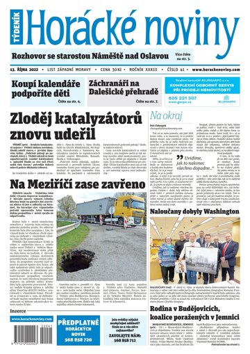 Obálka e-magazínu Horácké Noviny Čtvrtek 13.10.2022 č. 041