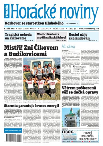 Obálka e-magazínu Horácké Noviny Čtvrtek 8.9.2022 č. 036