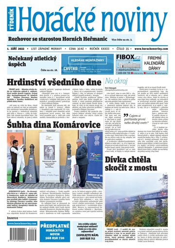 Obálka e-magazínu Horácké Noviny Čtvrtek 1.9.2022 č. 035