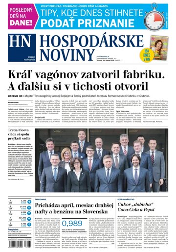 Obálka e-magazínu Hospodárske noviny 31.03.2016