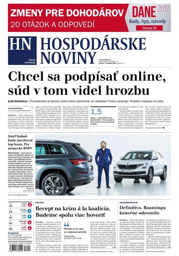 Obálka e-magazínu Hospodárske noviny 09.02.2017
