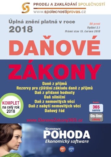 Obálka knihy Daňové zákony 2018 ČR XXL ProFi (díl první, druhé vydání)