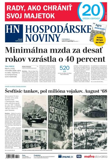 Obálka e-magazínu Hospodárske noviny 21.8.2018ho