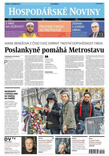 Obálka e-magazínu Hospodářské noviny 237 - 9.12.2015