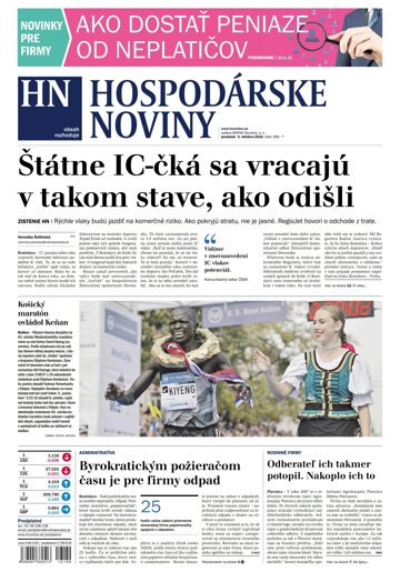 Obálka e-magazínu Hospodárske noviny 03.10.2016