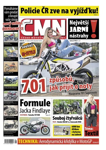 Obálka e-magazínu ČESKÉ MOTOCYKLOVÉ NOVINY 8/2018