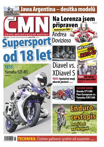 Obálka e-magazínu ČESKÉ MOTOCYKLOVÉ NOVINY 15/2016