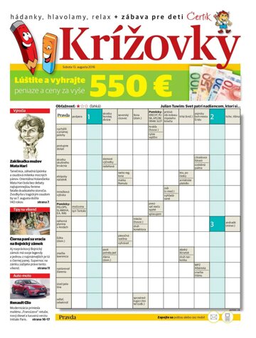 Obálka e-magazínu Krížovky 13.8.2016