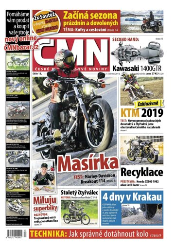 Obálka e-magazínu ČESKÉ MOTOCYKLOVÉ NOVINY 13/2018