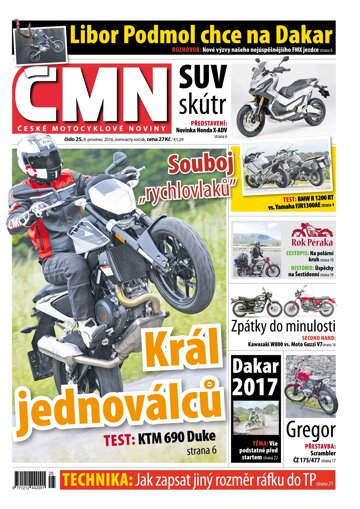 Obálka e-magazínu ČESKÉ MOTOCYKLOVÉ NOVINY 25/2016
