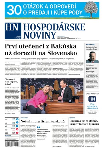 Obálka e-magazínu Hospodárske noviny 18.09.2015