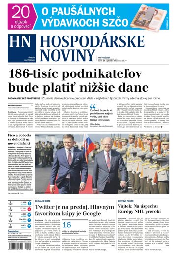 Obálka e-magazínu Hospodárske noviny 27.09.2016