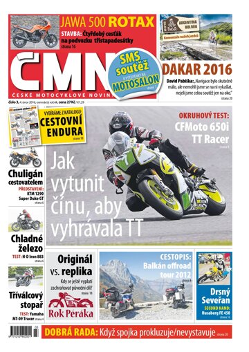 Obálka e-magazínu ČESKÉ MOTOCYKLOVÉ NOVINY 3/2016