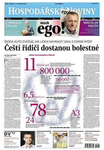 Obálka e-magazínu Hospodářské noviny 215 - 6.11.2015