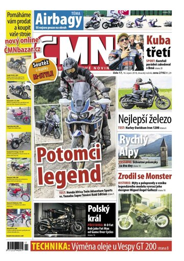 Obálka e-magazínu ČESKÉ MOTOCYKLOVÉ NOVINY 17/2018