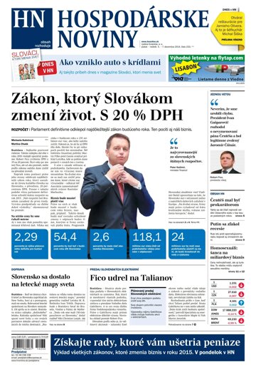 Obálka e-magazínu Hospodárske noviny 5.12.2014