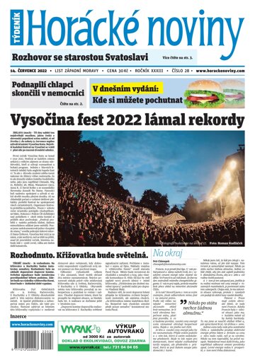 Obálka e-magazínu Horácké Noviny Čtvrtek 14.7.2022 č. 028
