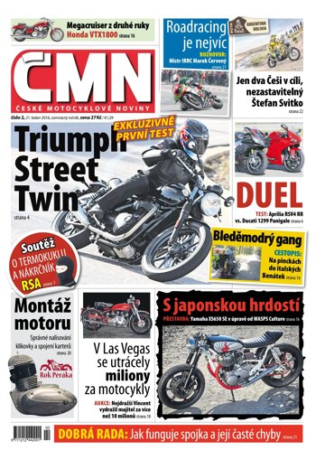 Obálka e-magazínu ČESKÉ MOTOCYKLOVÉ NOVINY 2/2016
