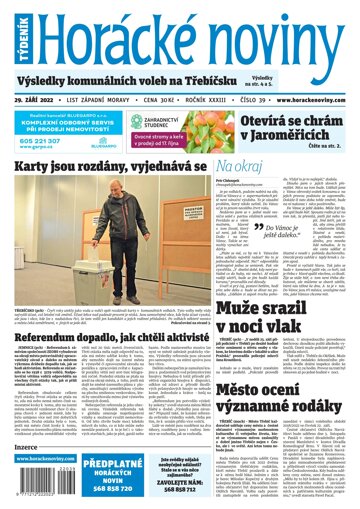 Obálka e-magazínu Horácké Noviny Čtvrtek 29.9.2022 č. 039