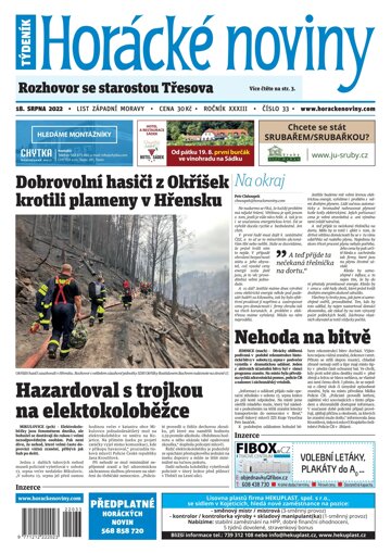Obálka e-magazínu Horácké Noviny Čtvrtek 18.8.2022 č. 033