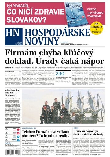 Obálka e-magazínu Hospodárske noviny 30.09.2016