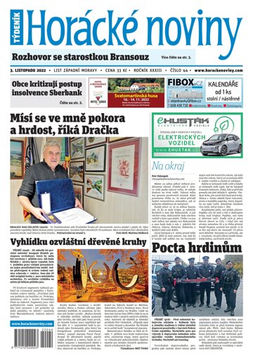 Obálka e-magazínu Horácké Noviny Čtvrtek 3.11.2022 č. 044