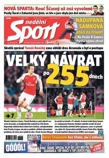 Obálka e-magazínu Nedělní Sport 31.1.2016