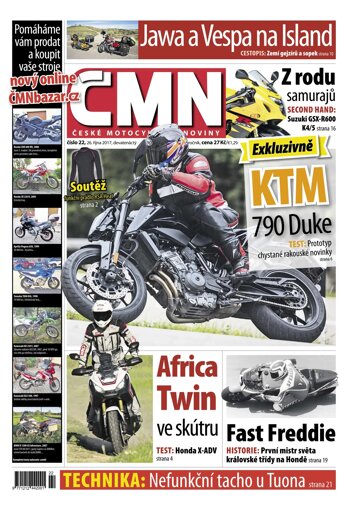 Obálka e-magazínu ČESKÉ MOTOCYKLOVÉ NOVINY 22/2017