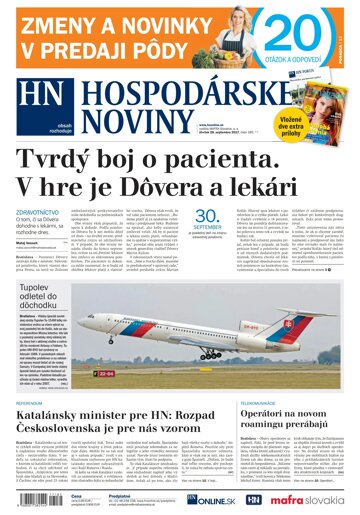 Obálka e-magazínu Hospodárske noviny 28.09.2017