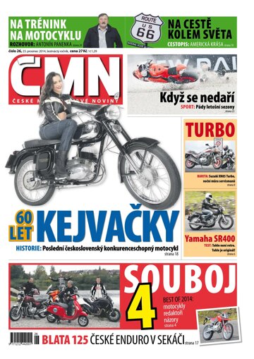 Obálka e-magazínu ČESKÉ MOTOCYKLOVÉ NOVINY 26/2014