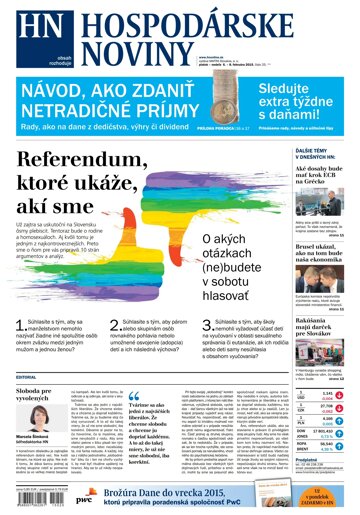 Obálka e-magazínu Hospodárske noviny 06.02.2015