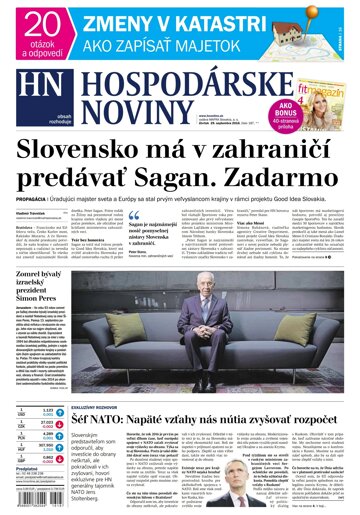 Obálka e-magazínu Hospodárske noviny 29.09.2016