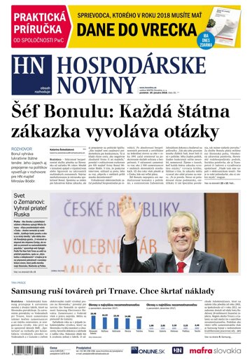 Obálka e-magazínu Hospodárske noviny 29.01.2018
