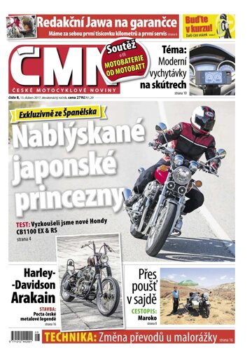 Obálka e-magazínu ČESKÉ MOTOCYKLOVÉ NOVINY 8/2017