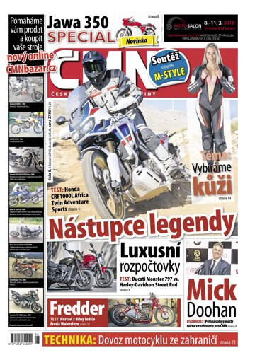 Obálka e-magazínu ČESKÉ MOTOCYKLOVÉ NOVINY 5/2018