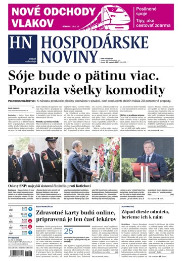 Obálka e-magazínu Hospodárske noviny 30.08.2017