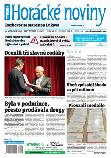 Obálka e-magazínu Horácké Noviny Čtvrtek 9.11.2022 č. 045