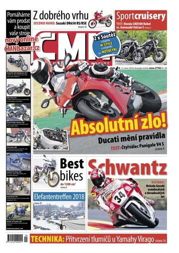 Obálka e-magazínu ČESKÉ MOTOCYKLOVÉ NOVINY 4/2018