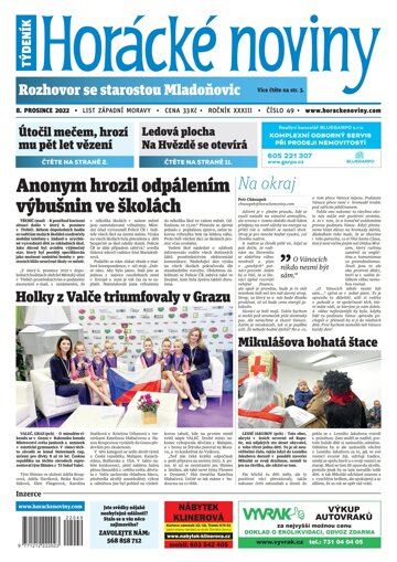 Obálka e-magazínu Horácké Noviny Čtvrtek 8.12.2022 č. 049