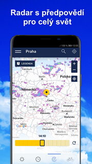 Snímek obrazovky aplikace Počasí a radar Meteocentrum