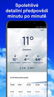 Snímek obrazovky aplikace Počasí a radar Meteocentrum